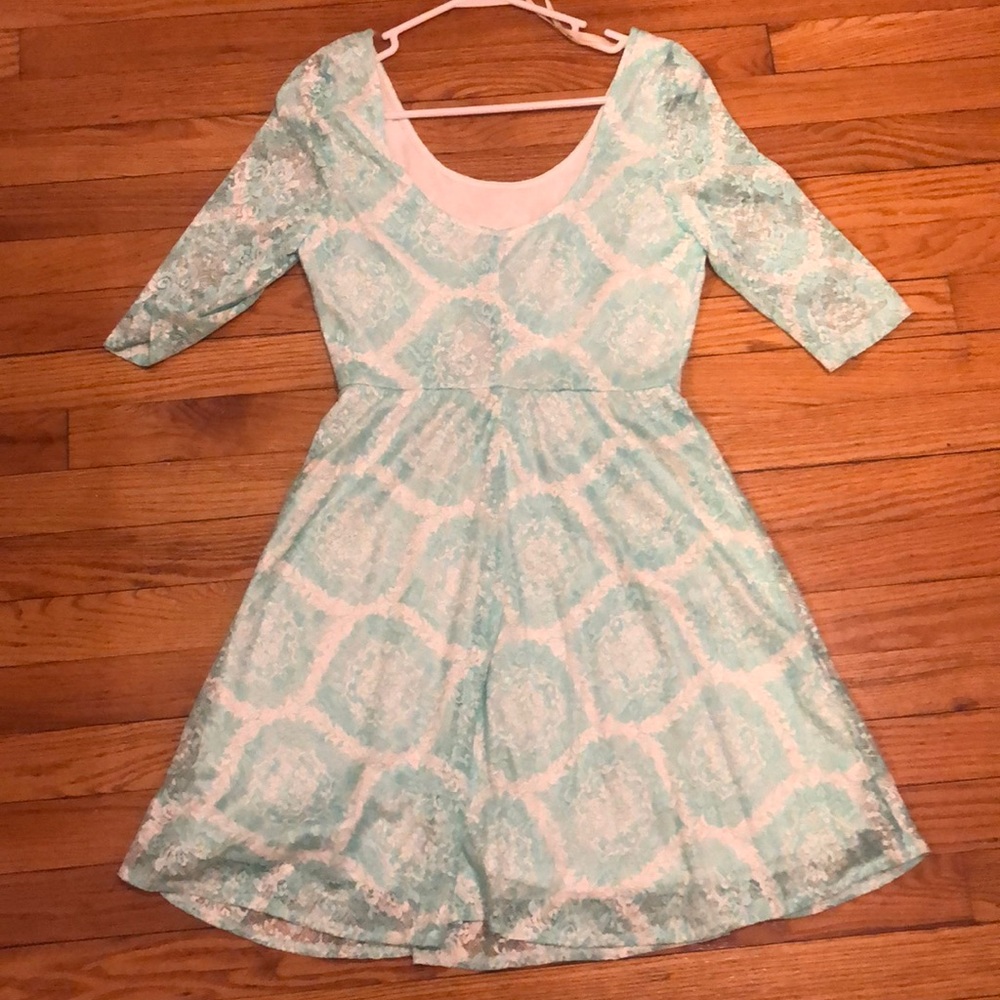Brand new scoop back teal and white lace dress - Picture 2 of 2